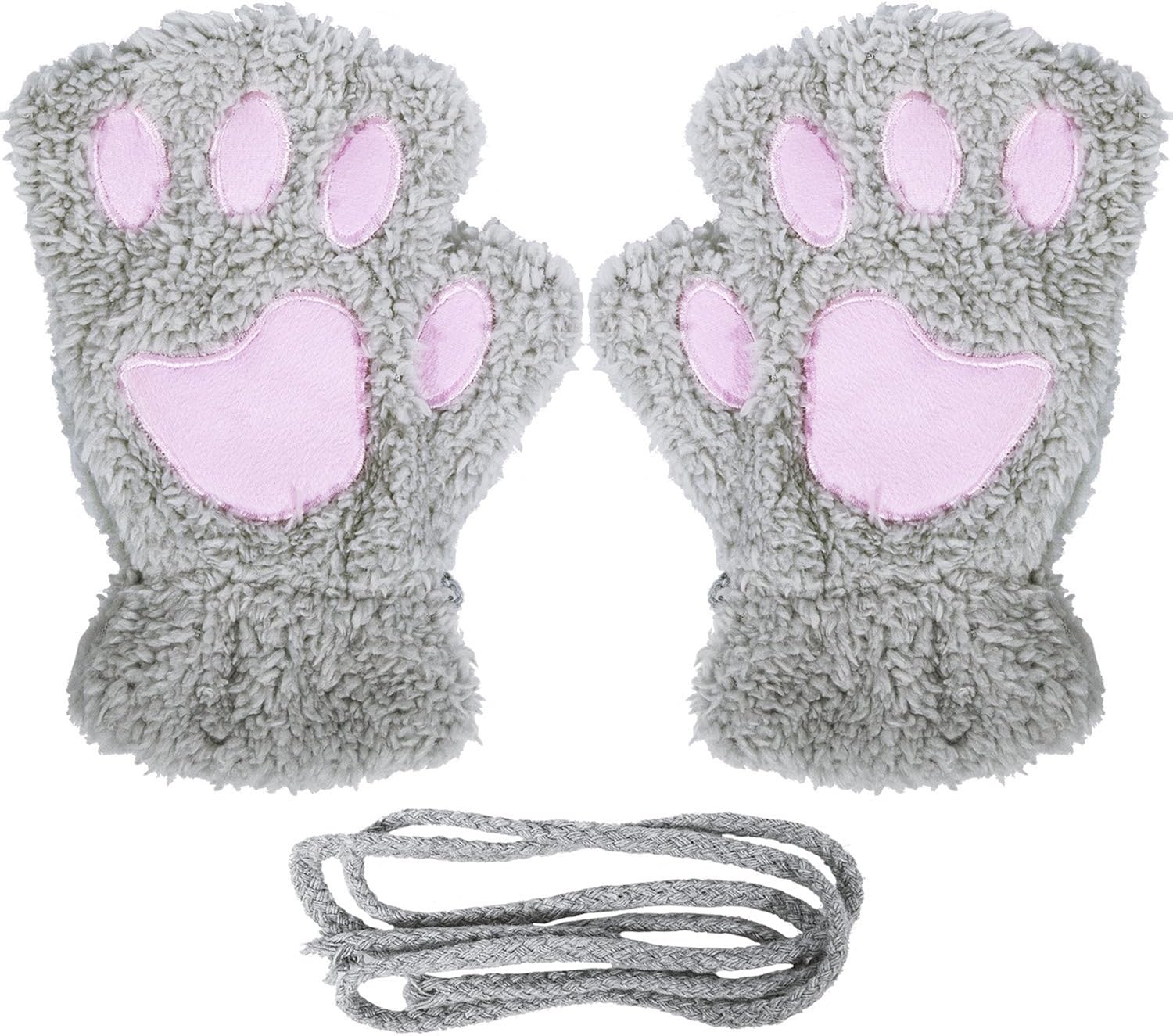 Loritta 2 Pairs Womens Cat Paw Gloves Winter Plush Faux Fur Cute Kitten Fingerless Mittens, Black + Gray(2 Pairs) at  Women’s Clothing store