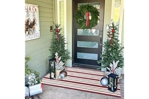 KOZYFLY Striped Outdoor Rug 27.5x43 Inches Red and White Front Door Rug Hand Woven Area Rug Washable Outdoor Doormats Outdoor Entrance Mat for Front Door Kitchen Entryway Patio Front Porch