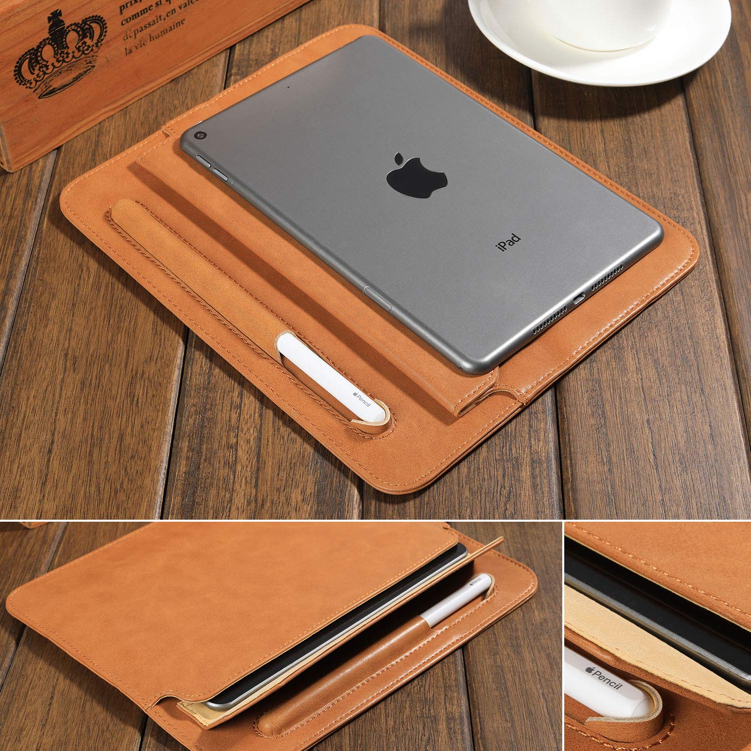 Hcyang iPad Mini 5 Case Leather Soft Microfiber Slim Leather Thin 7.9 inch Tablet Sleeve Bag with Pencil Holder Trifold Case for Apple iPad Mini 5th Generation 2019 Brown