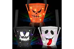 ERWEICET 3 Pieces LED Light Halloween Candy Bags Light Up Halloween Party Bags Multipurpose Reusable Goody Bucket Trick or Treat Bags Light Up Candy Bags for Kids Halloween Supplies Favors