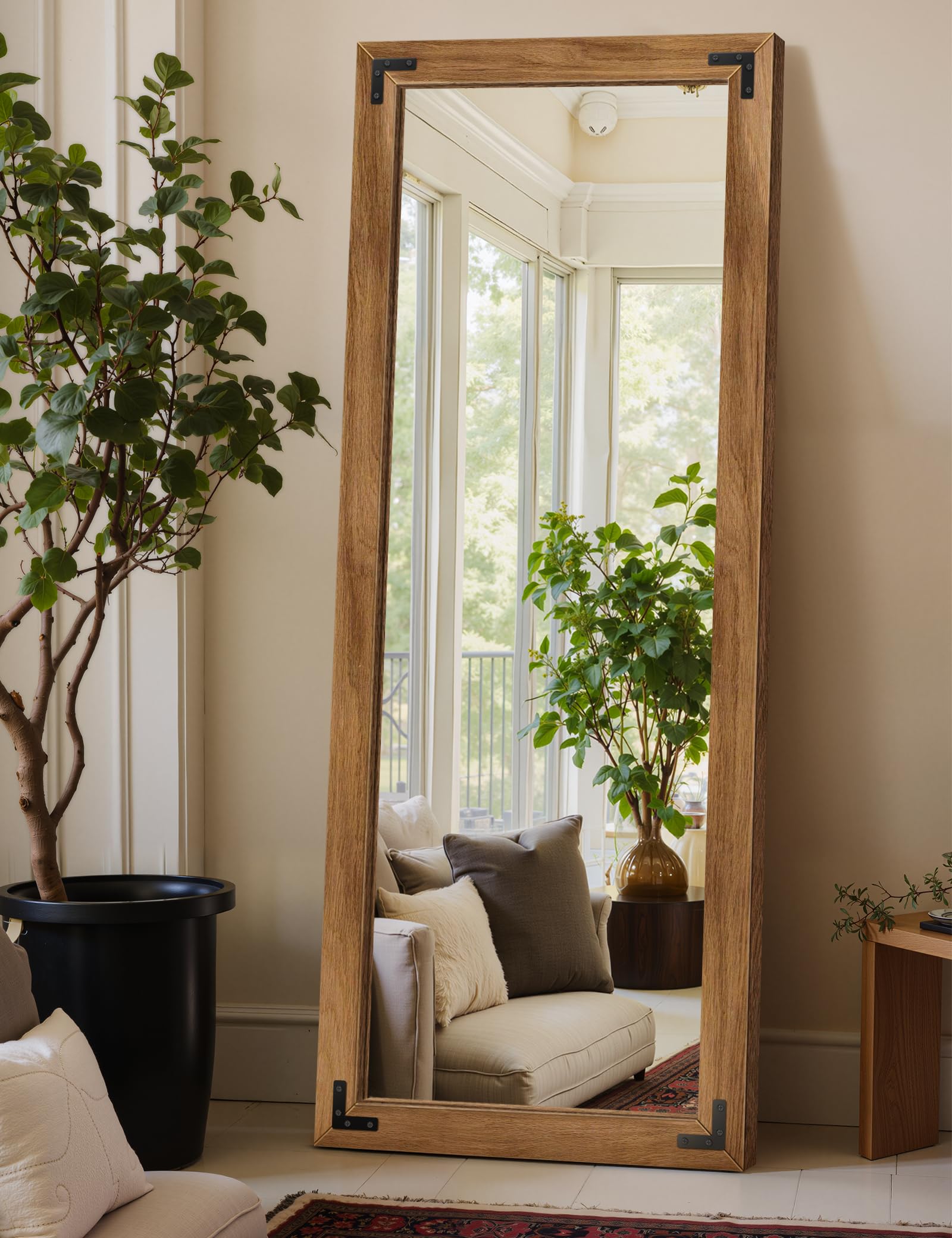 Photo 1 of ***MIRROR IS LOOSLY ATTACHED TO FRAMING*** Full Length Mirror with Wooden Frame, 65"X24" Solid Wood Standing Floor Mirror for Farmhouse, Bathroom, Bedroom, Hanging or Leaning Wall-Mounted