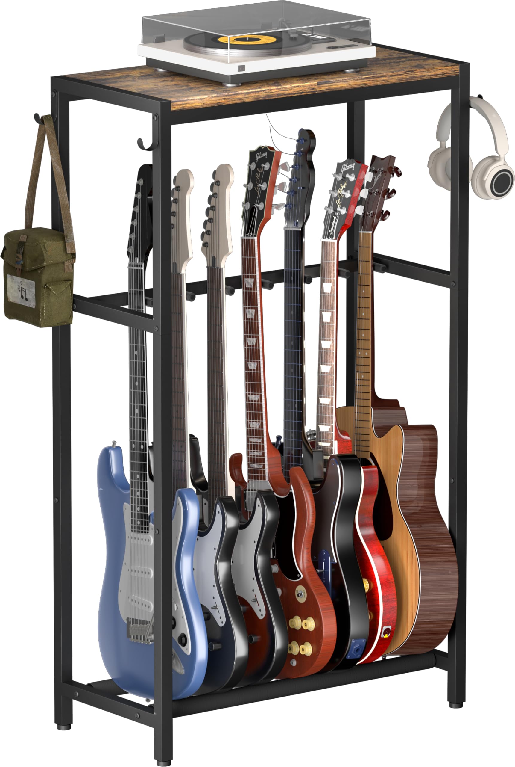 Photo 1 of Whoonba Guitar Stand, Multiple Guitar Rack Holder with Top Storage Shelf for Acoustic, Electric Guitar, Bass, Guitars Display Rack for 7 String Instruments, for Home, Stage, Studio Music Room, Black