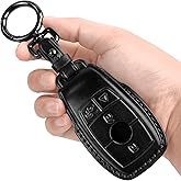 Tukellen Genuine Leather key fob Case with Keychain, protector for Mercedes Benz - Suitable for E/2017-2023, S/2018-2021, A/2019-2023, C, G Class - Black