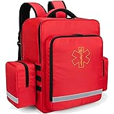Trunab Emergency Medical Backpack Empty, EMT Camping Molle Bag with Detachable Side Pocket and No-Slip Bottom for Camping, Hiking, Traveling, Daycare, Red, Bag Only