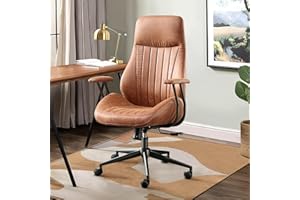 ALTRIGUS Mid Century Modren Office Chair,High Back Ergonomic Executive Chair with Lumbar Support, Computer Desk Swivel Task Chair with Wheels, Faux Lether Suede Fabric Home Chair (High Back, Brown)