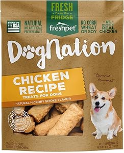 Freshpet Dognation Treats for Dogs, Chicken Recipe, Natural Hickory Smoke Flavor, Natural, No Artificial Preservatives, 6.4 O