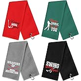 Hosuly 4 Pcs Funny Golf Towel Microfiber Embroidered Golf Ball Towels for Golfbags with Clip Golfclub Men Women Birthday Gifts for Golfball Fan Retirement Present 24 x 16 Inch