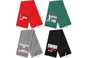 Hosuly 4 Pcs Funny Golf Towel Microfiber Embroidered Golf Ball Towels for Golfbags with Clip Golfclub Men Women Birthday Gifts for Golfball Fan Retirement Present 24 x 16 Inch