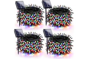 SANJICHA 4 Pack 180FT Solar Christmas Lights Outdoor Waterproof, Super Bright 320 LED Solar String Lights with 8 Lighting Modes, Green Wire Twinkle Tree Lights for Outside Xmas Party Decor (Multi-Colored)