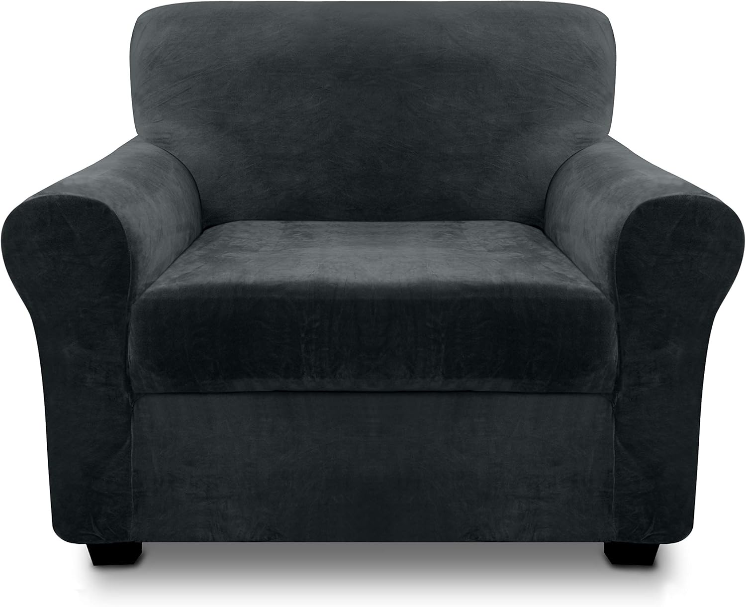 FINERFIBER Velvet High Stretch 2 Piece Armchair Slipcover | Thick Couch Cover for Pets | Couch Covers for 1 Cushion Couch | Furniture Protector for Separate Cushion Couch (Armchair, Dark Grey): Furniture & Decor