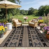 SHACOS Outdoor Rug 270x360 cm Waterproof Reversible Patio Rug Black