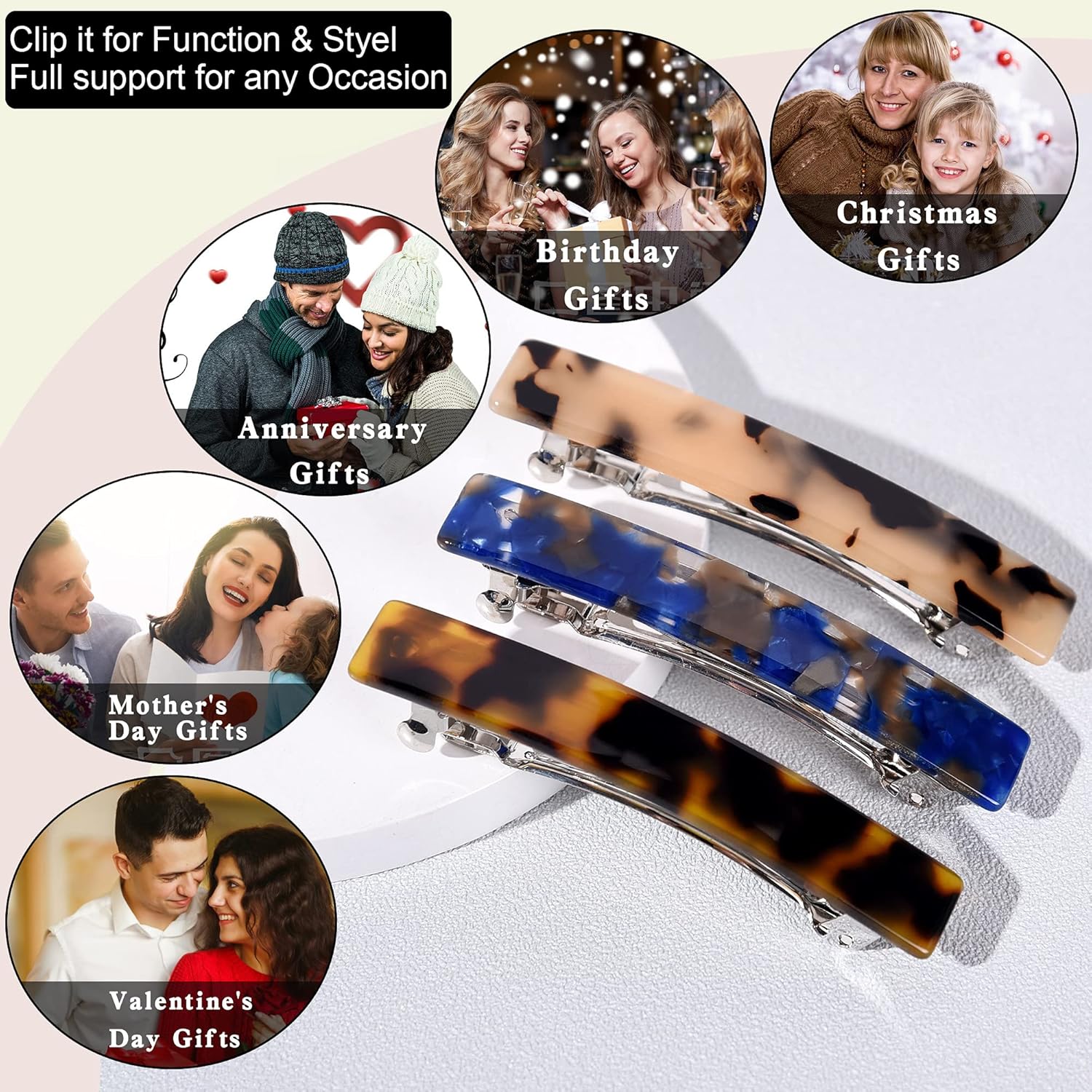FSMILING Tortoise Shell Hair Barrettes Clips For Women, Celluloid Small Rectangular Automatic Hair Clip Barrette For Thin Hair, 3 Pieces/set : Beauty