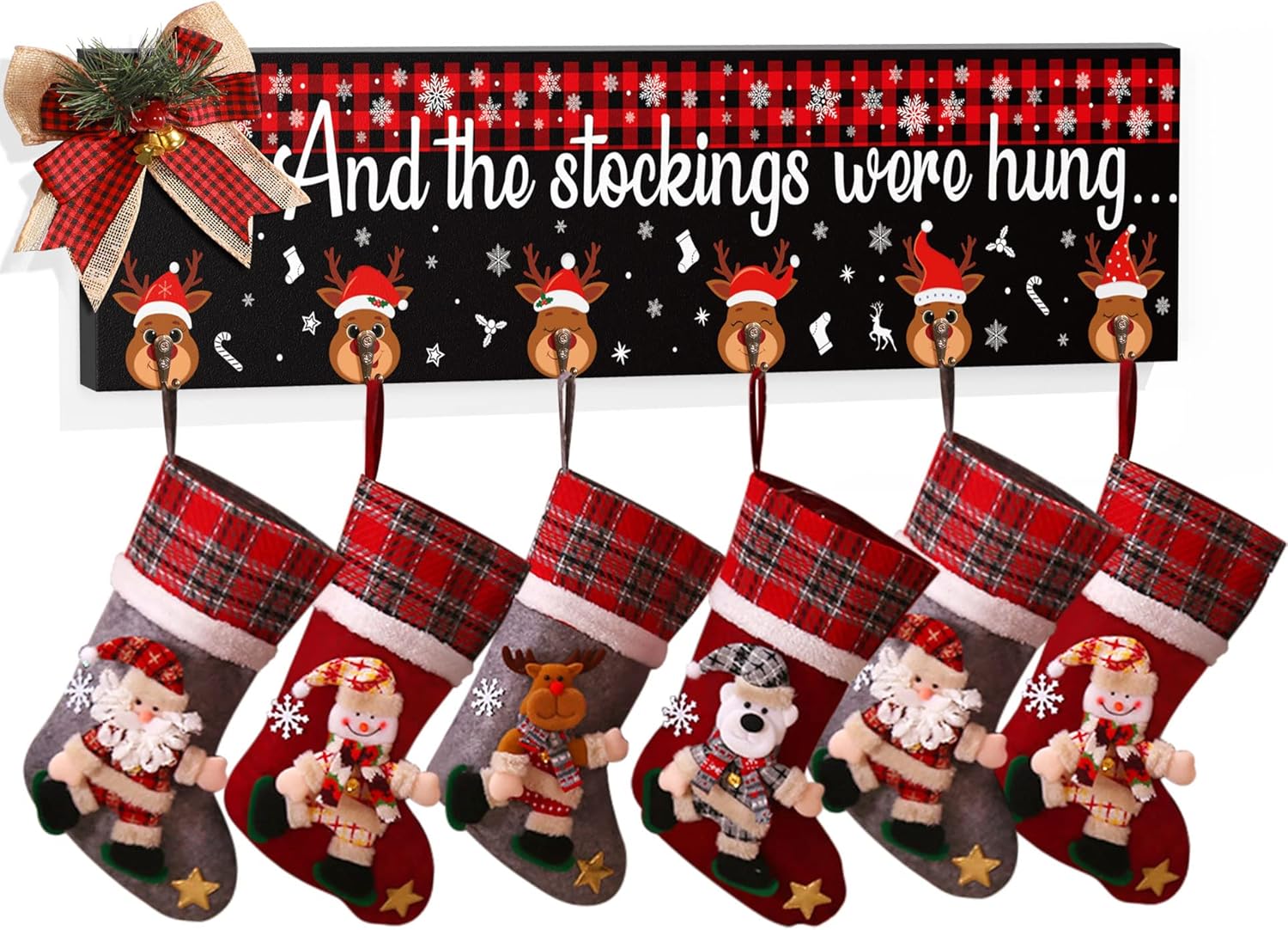 Stockings & Holders - Christmas Stocking Holder for Mantle Wall Hanging Wooden Stocking Hangers for Mantel Fireplace with 6 Hangers Collapsible And the Stockings Were Hung Christmas Stocking Hooks Xmas Decoration 24.4 Inch