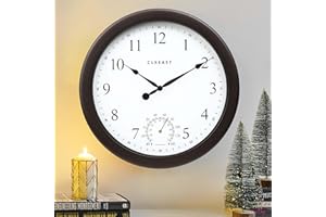 CLXEAST 10.4 Inch Indoor Outdoor Clocks Waterproof,Outdoor Clock with Temperature for Bathroom,Patio, Pool,Kitchen,Oil Rubbed Bronze Black Finish,House Warming Gifts New Home