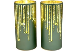 CozierGlow Set of 2 Illuminated Hurricanes - Christmas Votive Candle Holders, Candle Holders for Christmas Table Decorations, Christmas Table centerpieces for Dining Room (Green)