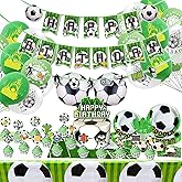 Sekeline Soccer Party Bundle Soccer Theme Party Supplies Set Plates Napkins Cups Knives Spoons Forks Tablecloth Balloons Banner Cupcake Toppers Backdrop for Soccer Birthday Party Decorations