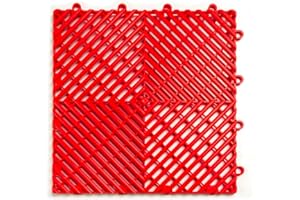 Big Floors RaceDeck Free-Flow Open Rib Self-Draining Design, Durable Copolymer Plastic Interlocking Modular Garage Flooring Tile (24 Pack), Red
