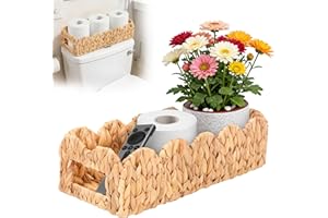 UKQRRTC Paper Rope Scalloped Toilet Storage Basket, Wicker Baskets with 2 Handle, Safe Imitation Rattan, Decorative and Pract