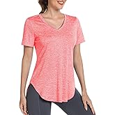 Alovien Short Sleeve Workout Shirts Women Loose Fit, V-Neck Women Exercise T-Shirt Workout Top, Dry Fit Yoga Gym Sport Tops