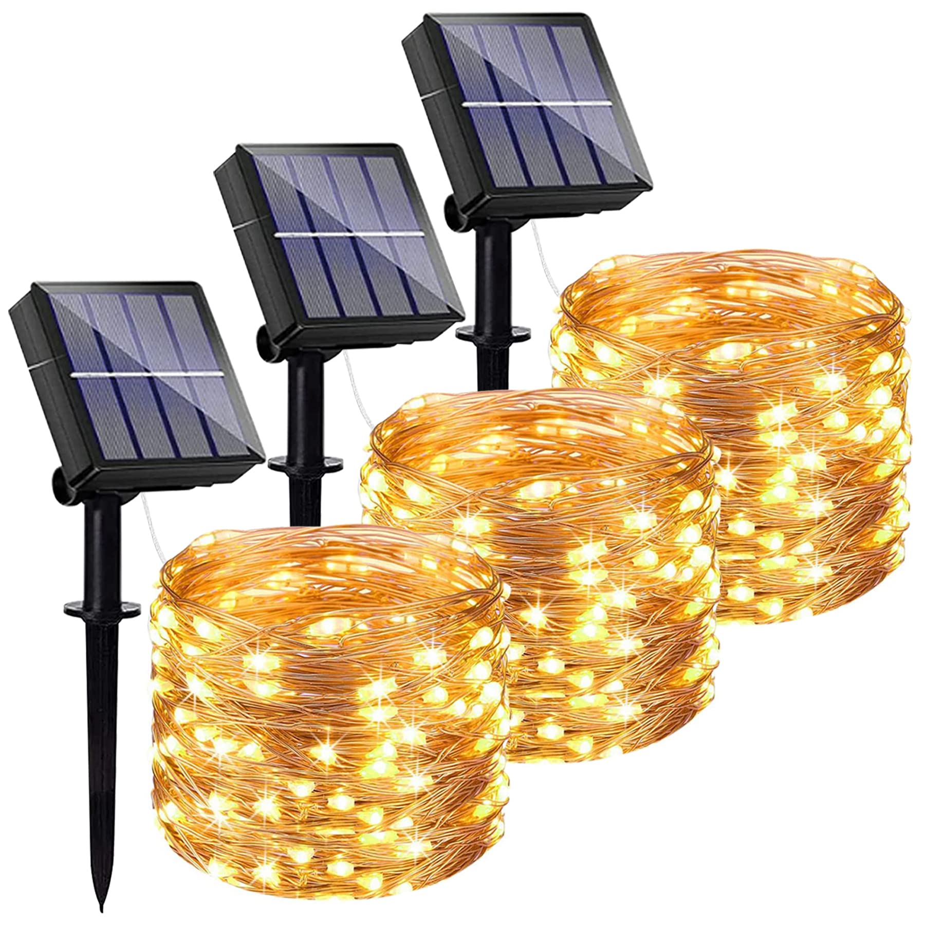 Ligarko Solar Fairy Lights, 3 Pack 46Ft 120LED Waterproof Garden Lights, 8 Modes Copper Wire Decorative String Lights for Garden, Patio, Yard, Party, Wedding (Warm White) (LI-03)