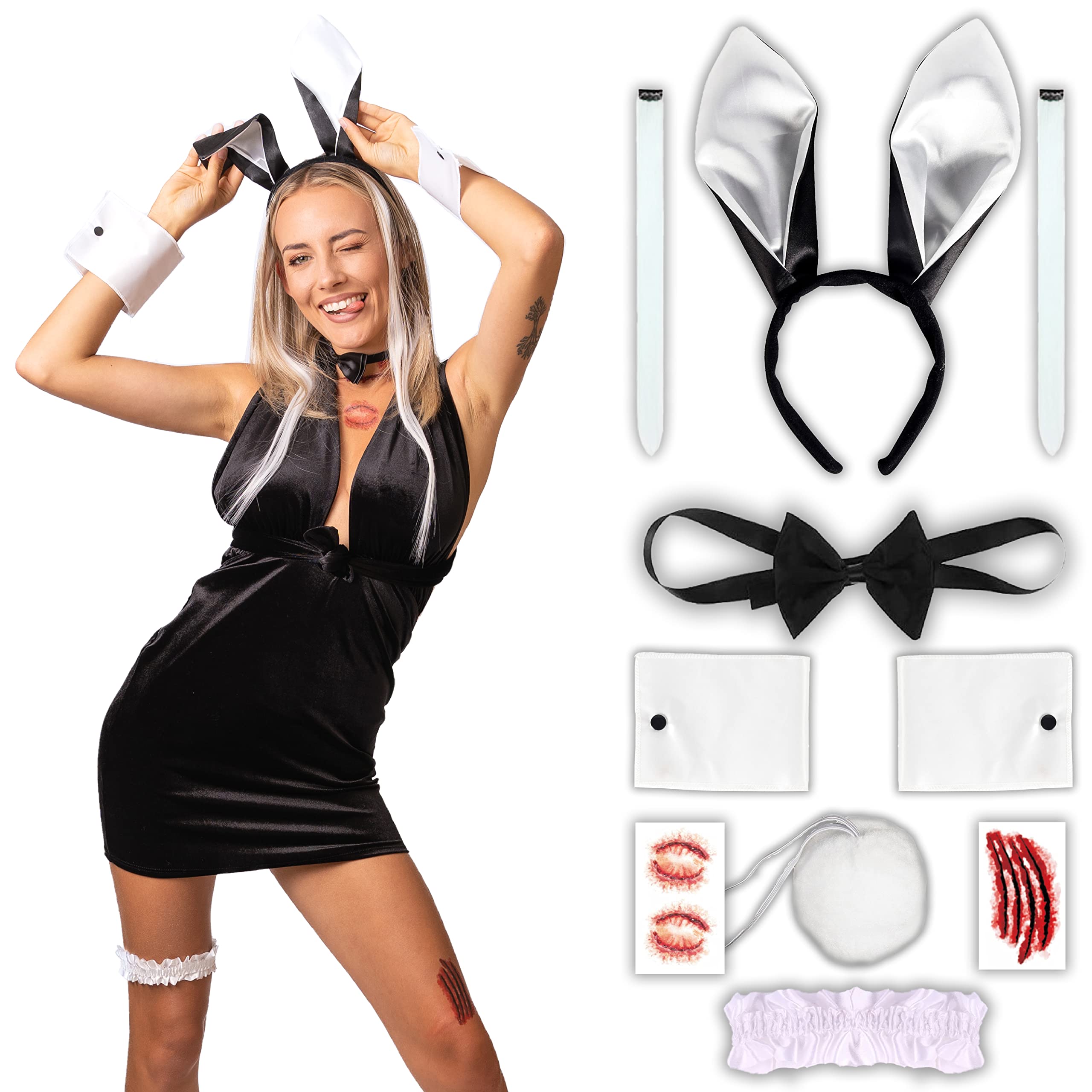 9 pcs Bunny Costume - Halloween Costumes For Women - Adult & Teen One Size Fits All Accessories Set - 2025 Trending Fancy Dress - UK Based Brand