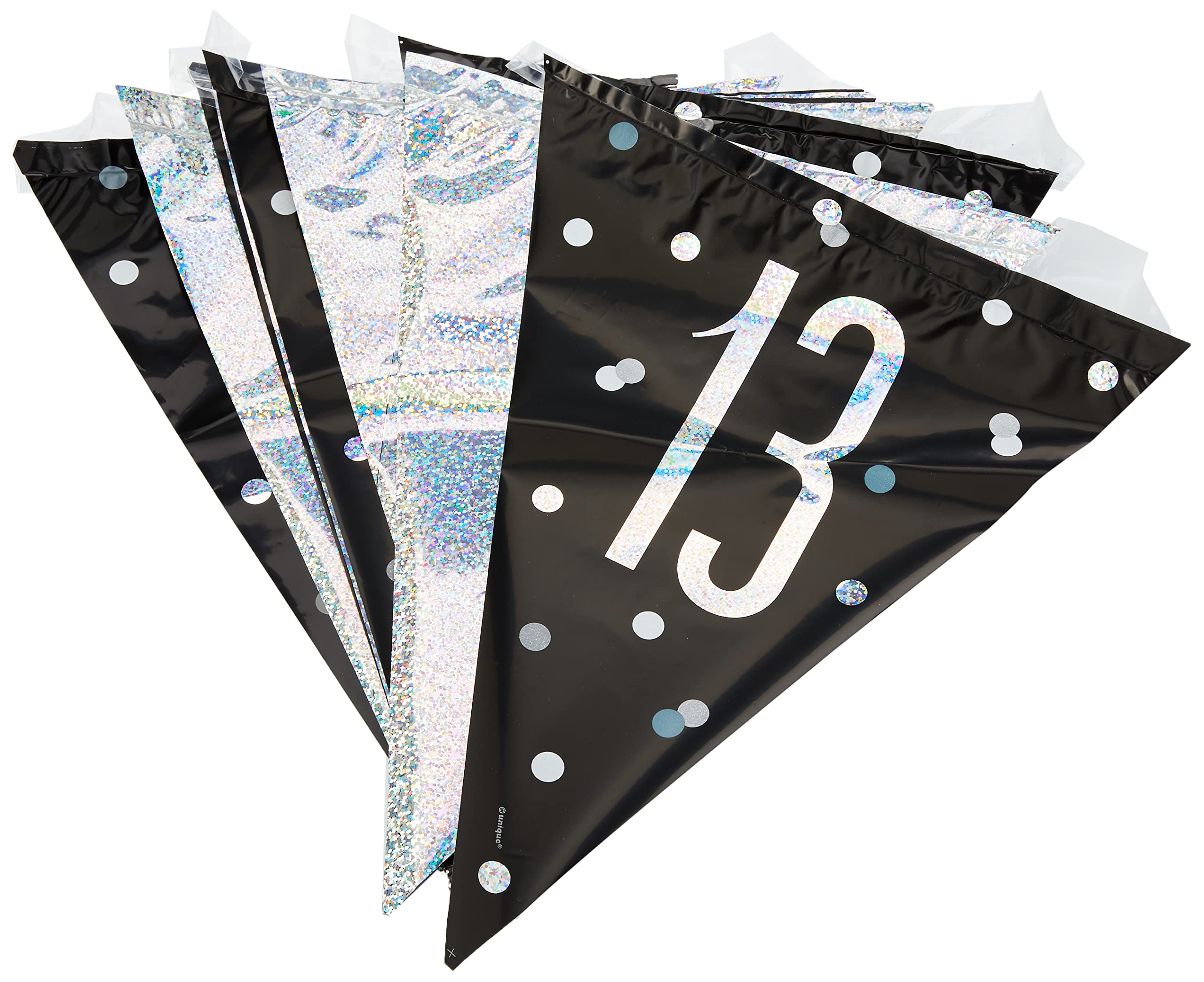 Unique Party 83422-9ft Glitz Black & Silver 13th Birthday Bunting Banner