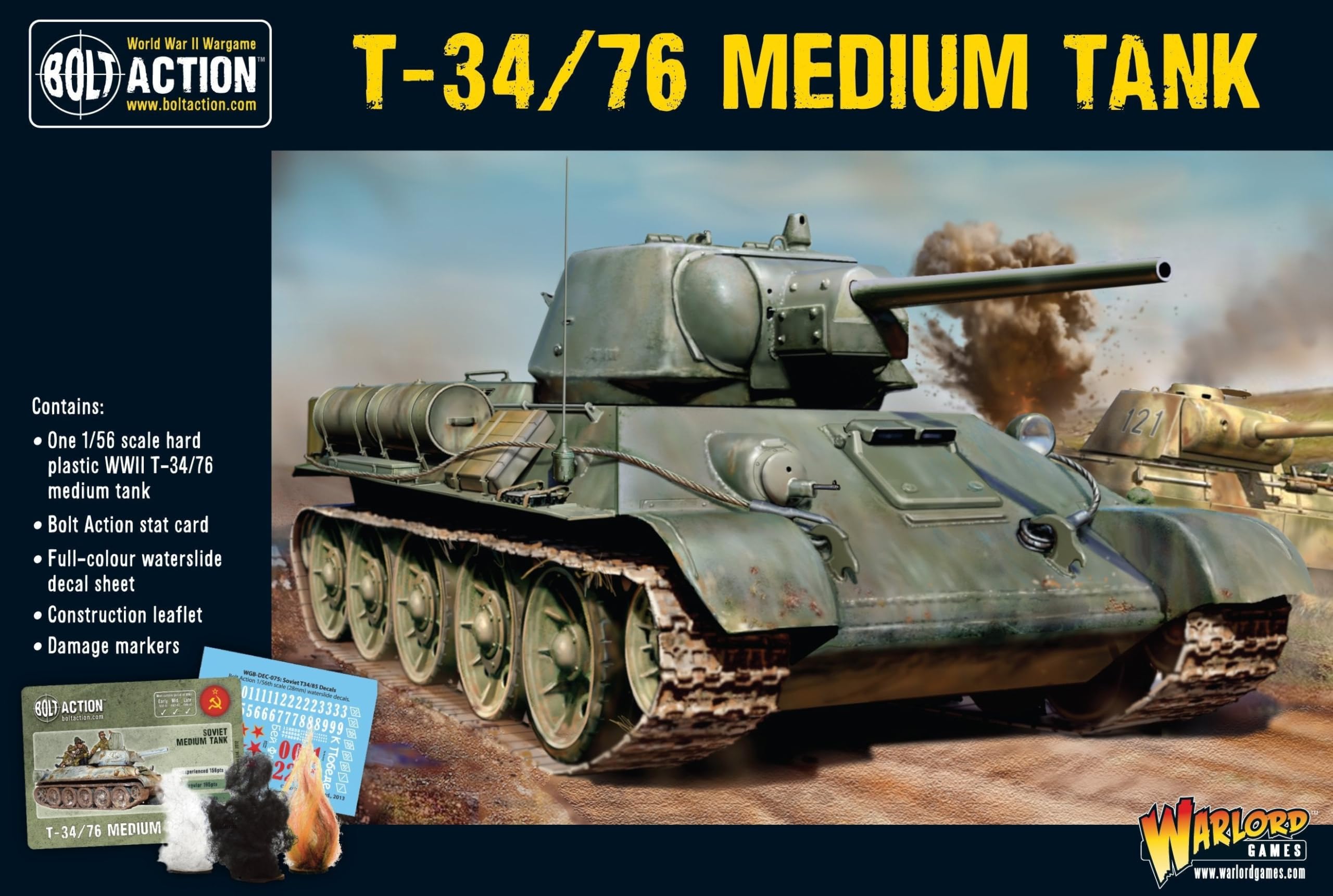 Warlord Games T-34 76 Medium Tank - 1:56 / 28mm Soviet Army Plastic Scale Model Tank for Bolt Action Highly Detailed World War 2 Miniatures