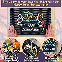 Tiki Bar Happy Hour Sign Rubber Bar Mat for