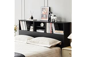 Howjoe Bookcase Headboard Queen Size, Sturdy and Durable Wood Headboards with 4 Compartments, Full/Queen Headboard with Storage, Free Standing Headboards with Adujstable Bookshelf, Black