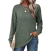 Saloogoe Tunic Sweatshirts for Women Crewneck Lightweight Sweaters Raglan Long Sleeve Shirts Fall Fashion Tops 2025