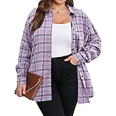 IN'VOLAND Womens Plus Size Button Down Flannel Shirts Long Sleeve Plaid Shackets Business Casual Blouse Top