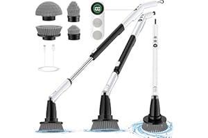 kHelfer Electric Spin Scrubber with Turbo, Kh8 Max 2024 LED Display Cordless Shower Scrubber, Triple Speed & 4 Brush Head, 1.5H Bathroom Shower Cleaning Brush with Extension Arm for Bathtub Tile Floor