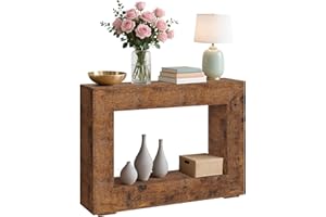 Garvee Farmhouse Console Table with Storage Shelf - Plain Wood Look Entryway Sofa Side Table - Narrow Rectangular Accent Furn