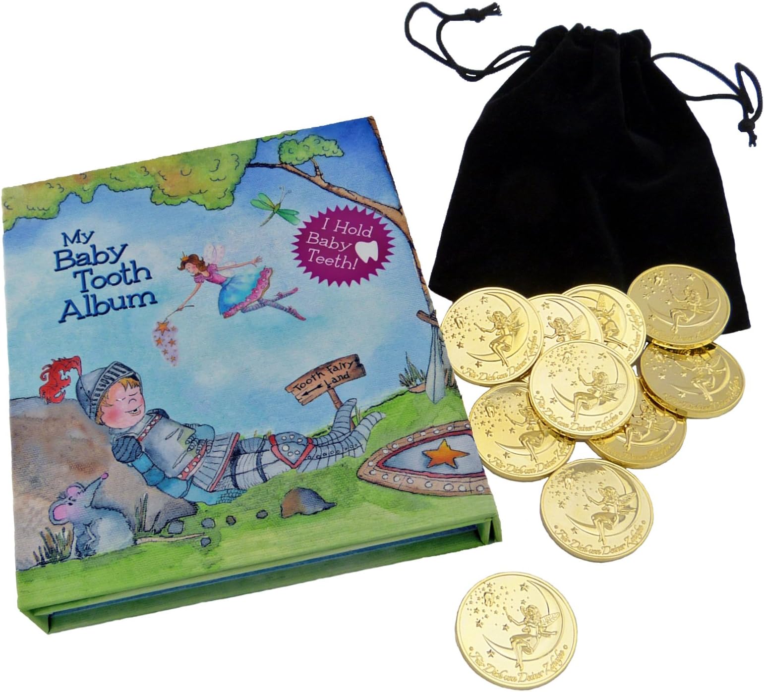 Blue Tooth Fairy Album and 10 Designer Tooth Fairy Coins (Magical Tooth Fairy Gift)
