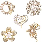 ElevateTech Gold Crystal Rhinestone Flower Brooch Pin, 4 Pcs Elegant Heart Pearl Brooch Pin for Women Dress Hat Decoration Bouquet Brooches for DIY Christmas Wedding Party Decor Jewelry Making Crafts