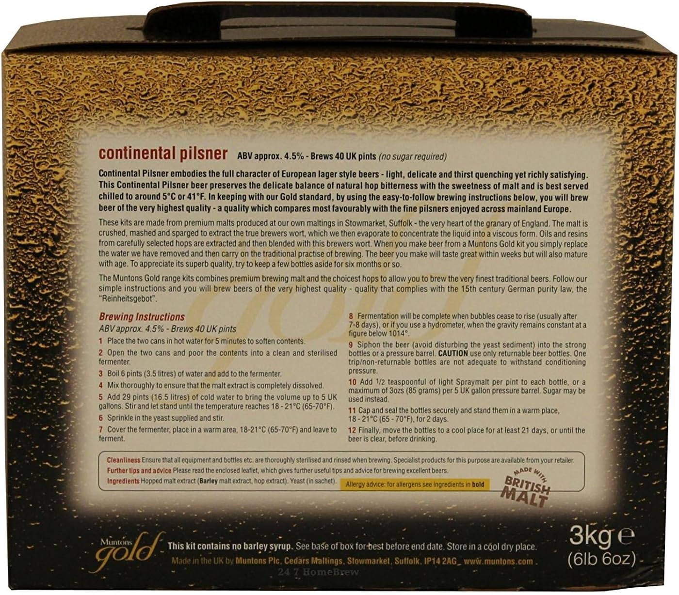 Muntons Gold Range Continental Pilsner Homebrew Beer Kit Amazon