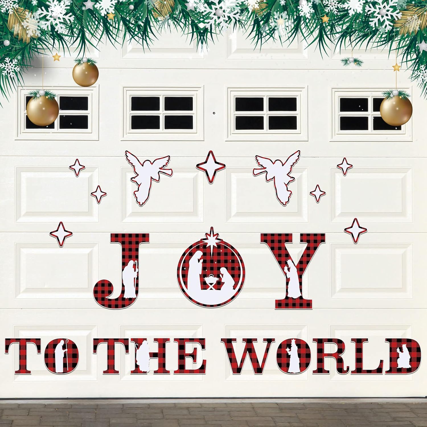 Garage Door Decorations - 22 Pcs Christmas Garage Door Decoration Magnets Nativity Scene Garage Door Magnets Christmas Garage Magnets Outdoor Stickers for Xmas Garage Door Fridge Car Decor (Black and Red, Plaid Style)
