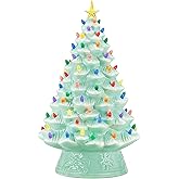 Mr. Christmas Nostalgic Ceramic Christmas Tree with LED Lights Indoor Decoration, 18 Inches, Seafoam