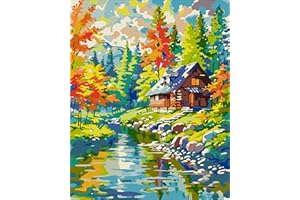 FILASLFT Paint by Numbers for Adults, DIY Adult Paint by Number Kits on Canvas, Forest Cottage Scenery Oil Painting for Beginner 16x20 inch