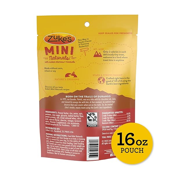 ZUKE’S MINI NATURALS DOG TRAINING TREATS FOR DOGS OF ALL THE SIZES, PET TREATS MADE WITH REAL PEANUT BUTTER, 16 OZ. RESEALABLE POUCH – 16 OZ. BAG