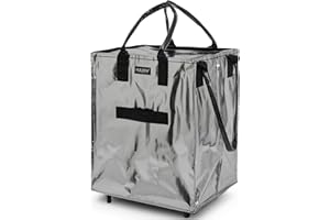 HULKEN - (Large, Silver) Reusable Grocery Bag On Wheels, Shopping Trolley, Rolling Tote, Zipper Closure, Lightweight, Carries Up to 66 lb, Folds Flat, Unbreakable Handles