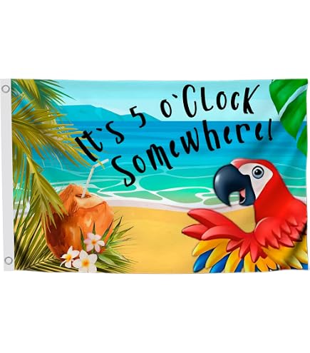 Bandiera 3x5 Piedi &ndash; 'It's 5 O'Clock Somewhere' Con Birra, Tessuto Poli Nylon 100D