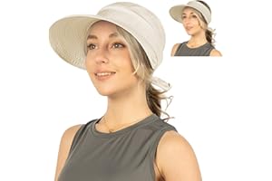 SUN CUBE Women Sun Hat for Outdoor UV Protection, Wide Brim Sun Hat Ponytail, Convertible Zip-Off Beach Hat Visor