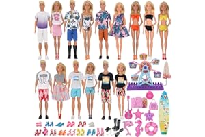 EuTengHao 78Pcs Doll Clothes and Accessories for 11.5 Inch Girl Doll and 12 Inch Boy Doll includes 28 Wear Clothes Shoes and Lovers Outfit Sky Wheel Surfboard Hat for Summer Style Doll Accessories