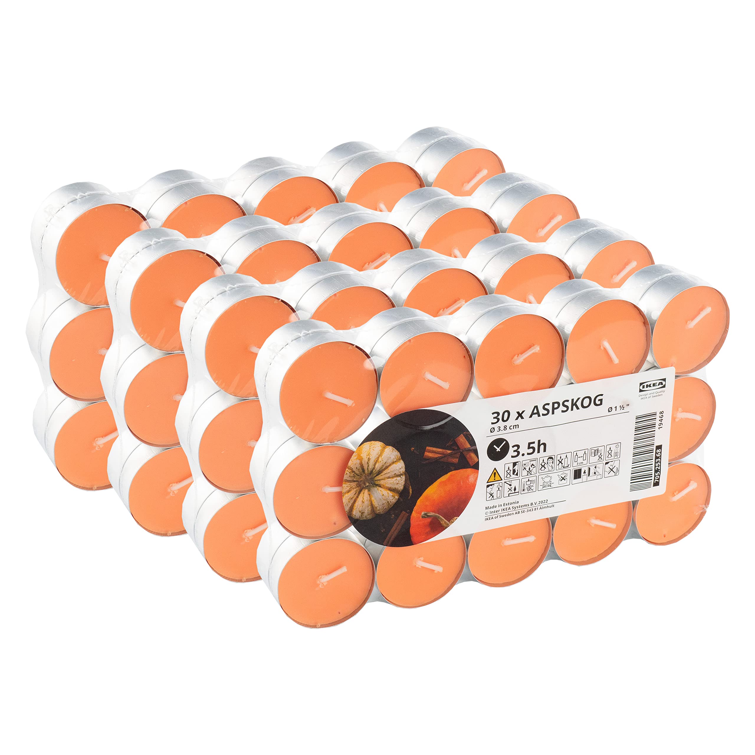 Ikea ASPSKOG Spiced Pumpkin Scented Halloween Tealights, Orange, 3.5 Hours, 705.253.68 - Set of 120