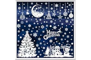 ENWOKRAN Christmas Window White Stickers, 9 Sheet 200pcs Xmas Window Clings Decals Reusable Double Sided Printed Self Adhesive Window Decoration for Xmas Holiday Winter Party