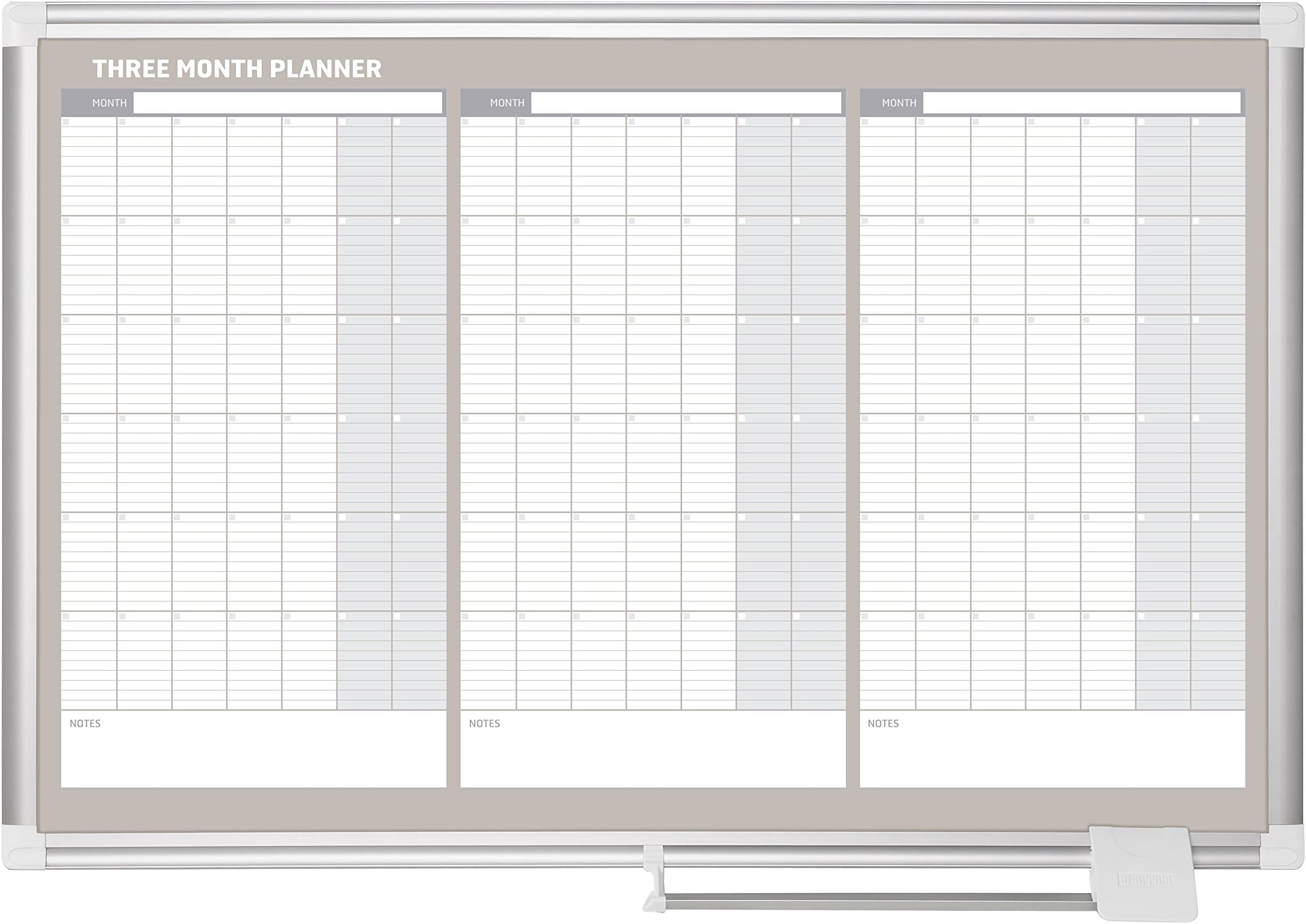 MasterVision Magnetic Dry Erase Quarterly 3 Month White Board Planner, Wall Mounting, Sliding Marker Tray, 24" x 36", Aluminum Frame, Gold (GA03204830), 2' x 3'