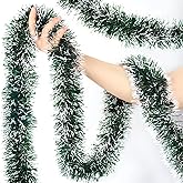 50Ft Christmas Tinsel Garland, Green Metallic Twist Garland for Christmas Tree Decorations, Xmas Tree Decor for Holiday Party Supplies (Green)