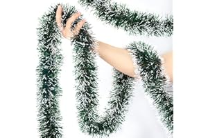 SURCVIO 50Ft Christmas Tinsel Garland, Green Metallic Twist Garland for Christmas Tree Decorations, Xmas Tree Decor for Holiday Party Supplies (Green)