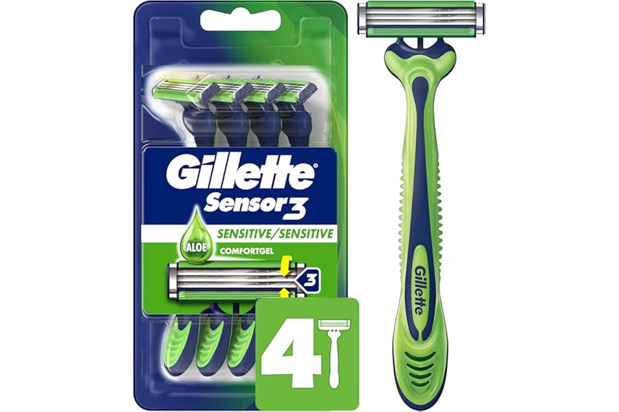 Gillette Sensor3 Sensitive Men’s Disposable Razor, 4 Razors